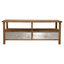 Premier Housewares Interiors By Premier Two Drawer Coffee Table, Modern Coffe Table, 2 Metal Drawer Solid Wood Coffee Table, Rustic Coffee Table