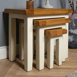 Elm Home And Garden Painted Cream Wooden Oak Nest Of Three 3 Tables Side Lamp End 50Cm High X 54Cm Wide X 37Cm Deep Fully Assemble - thumbnail 5
