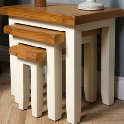 Elm Home And Garden Painted Cream Wooden Oak Nest Of Three 3 Tables Side Lamp End 50Cm High X 54Cm Wide X 37Cm Deep Fully Assemble - thumbnail 3