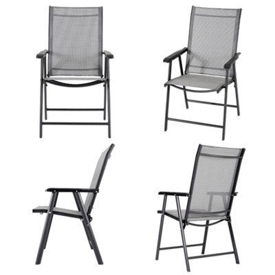 Living And Home Set Of 4 Black Metallic Frame And Fabric Foldable Outdoor Chairs - image 1