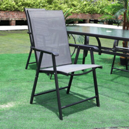 Living And Home Set Of 4 Black Metallic Frame And Fabric Foldable Outdoor Chairs - thumbnail 2