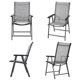 Living And Home Set Of 4 Black Metallic Frame And Fabric Foldable Outdoor Chairs - thumbnail 1