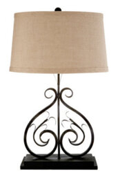Orsina Black Decorative Table Lamp, Curled Metal Frame Lamp With Neutral Fabric Shade, Luxe Sculptural Desk Light