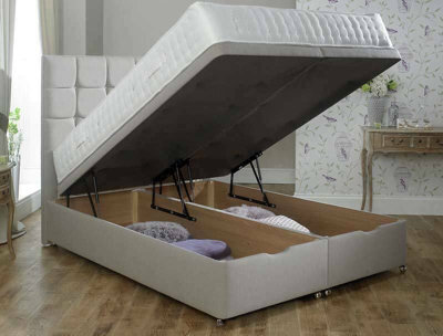 4Ft6In Double Silver Cuba Divan Ottoman Gas Lift Storage Bed