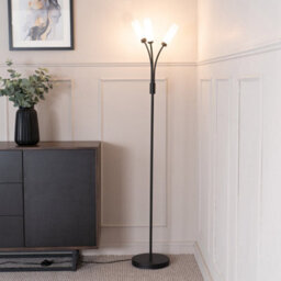 Valuelights Maya 3 Way Curved Arm Matt Black Floor Lamp For Living Room Lounge Hallway Light