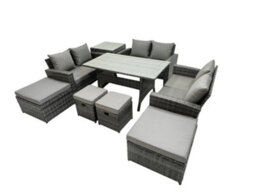 Fimous 10 Seater Wicker Pe Rattan Furniture Outdoor Dining Table Double Seat Sofa Side Table 4 Stools Set Dark Grey Mixed - thumbnail 2