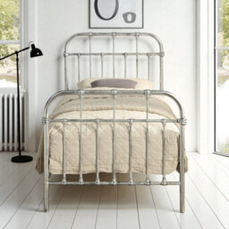 OAT Home Camden Distressed Silver Steel Effect Victorian Hospital Metal Single Bed Frame - thumbnail 2