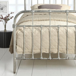 OAT Home Camden Distressed Silver Steel Effect Victorian Hospital Metal Single Bed Frame - thumbnail 6