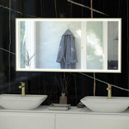 RAK Ceramics Rak Art Square 1000 X 600mm Rectangular Brushed Gold Illuminated Bathroom Mirror With Demister Pad