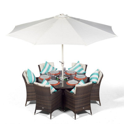 That's Furniture Savannah Round 6 Seater Patio Dining Set With Ice Bucket Drinks Cooler - Brown - image 1