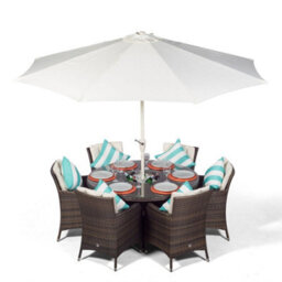 That's Furniture Savannah Round 6 Seater Patio Dining Set With Ice Bucket Drinks Cooler - Brown - thumbnail 1