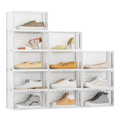 Living And Home 12 Pcs White Stackable Plastic Shoe Box Sneakers Storage Box Organiser, Fit Size Up To 12 - image 1