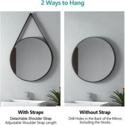 Emke Bathroom Circle Mirror Black Round Mirror Wall Vanity Mirror Framed Belt Decorative Hanging Makeup Mirror 60Cm - thumbnail 2