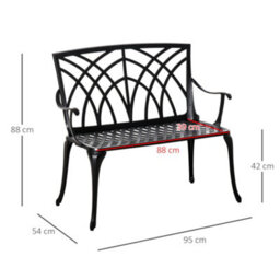 Outsunny 2-Seater Cast Aluminium Garden Bench Loveseat Ergonomic Armrest - thumbnail 3