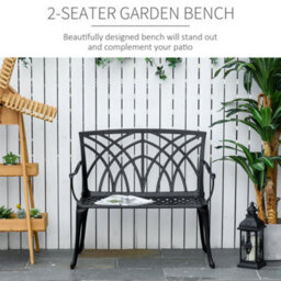 Outsunny 2-Seater Cast Aluminium Garden Bench Loveseat Ergonomic Armrest - thumbnail 4