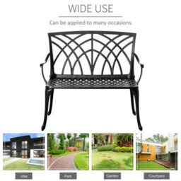 Outsunny 2-Seater Cast Aluminium Garden Bench Loveseat Ergonomic Armrest - thumbnail 6