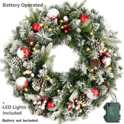 Amorly 19 Inch Pre-Lit Artificial Christmas Wreath, Frosted Wonderland Christmas Wreaths For Front Door, Battery Powered Holiday Decor - thumbnail 3