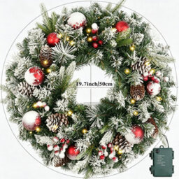 Amorly 19 Inch Pre-Lit Artificial Christmas Wreath, Frosted Wonderland Christmas Wreaths For Front Door, Battery Powered Holiday Decor - thumbnail 5