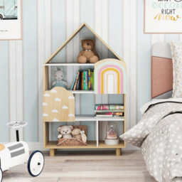 Bookshelf House Shaped Bookcase Natural Bookcase Storage Shelving For Home - thumbnail 1