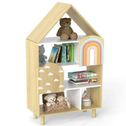 Bookshelf House Shaped Bookcase Natural Bookcase Storage Shelving For Home - thumbnail 5