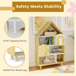 Bookshelf House Shaped Bookcase Natural Bookcase Storage Shelving For Home - thumbnail 3