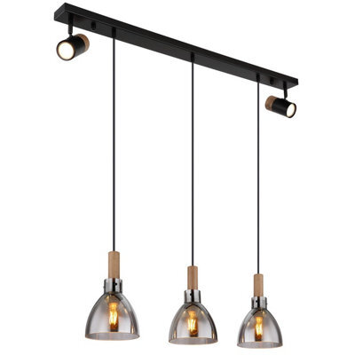 Luminosa Lighting Luminosa Mattea Bar Pendant Ceiling Light Matt Black Smoke Glass Shade 3X E27 - image 1
