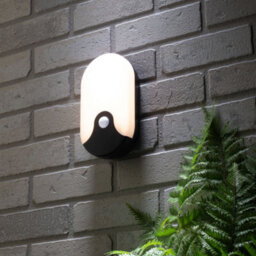 Litecraft Alford Black Oval Outdoor Wall Light Led Bulkhead With Pir Sensor