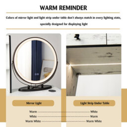 Costway Dressing Table Vanity Set Makeup Stool Led Light W/ 3-Drawer Chest & Charging Station - thumbnail 7