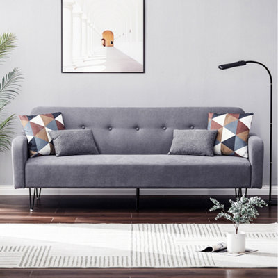 Living And Home 3 Seat Linen Sofa Couch 3 Seater Convertible Sleeper Sofa Bed With Metal Leg Grey - image 1