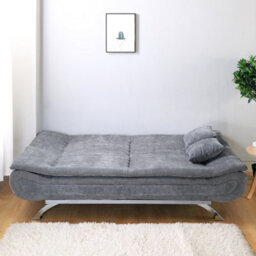 Living And Home 3 Seat Linen Sofa Couch 3 Seater Convertible Sleeper Sofa Bed With Metal Leg Grey - thumbnail 3