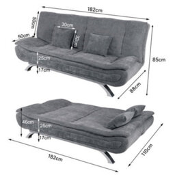 Living And Home 3 Seat Linen Sofa Couch 3 Seater Convertible Sleeper Sofa Bed With Metal Leg Grey - thumbnail 6