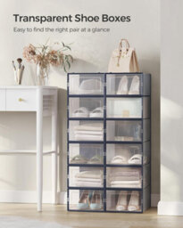 Songmics Set Of 12 Shoe Holders, Stackable Shoe Organizers Boxes, Foldable And Multifunctional, Transparent & Charcoal Blue - thumbnail 3