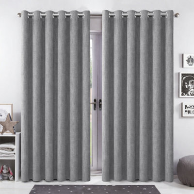 Bedlooms Charcoal Linen Curtain 100% Blackout Thermal Insulated Eyelet Curtain (Pair) 90 X 90 Inches With Tie Back Two - image 1