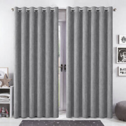 Bedlooms Charcoal Linen Curtain 100% Blackout Thermal Insulated Eyelet Curtain (Pair) 90 X 90 Inches With Tie Back Two