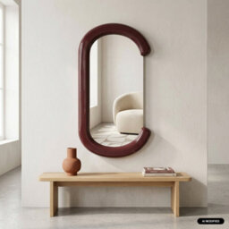 Sweeek - Oval Mirror With Wood Decor Burgundy 91X3.5X50 Cm - Link - thumbnail 1