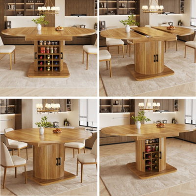 Abrihome Natural Brown Extendable Folding Dining Table With Wine Rack & Storage, Space-Saving - image 1