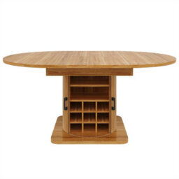 Abrihome Natural Brown Extendable Folding Dining Table With Wine Rack & Storage, Space-Saving - thumbnail 8