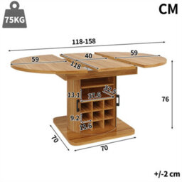 Abrihome Natural Brown Extendable Folding Dining Table With Wine Rack & Storage, Space-Saving - thumbnail 5