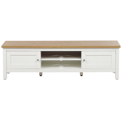 Beliani 140 Cm Tv Stand White And Light Brown Mdf With Cable Hole - image 1