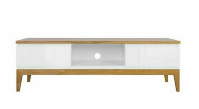 Impact Furniture Tv Cabinet Stand Entertainment Drawer Unit Modern White Gloss Oak Leg Kioto - image 1