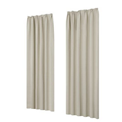 "Deconovo Solid Pencil Pleat Curtains Thermal Insulated Curtains Blackout Curtains For Living Room W55""x L82"" Light Beige One Pair" - image 1