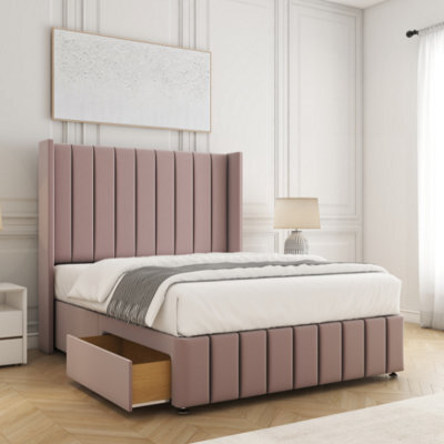 Bsspoke Zoe Divan Bed Set In Pink Plush Velvet With 54Inch Headboard & Footboard 2Drawers Footend & No Mattress In All Sizes - image 1