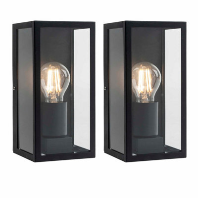 First Choice Lighting Set Of 2 Mansfield Black With Clear Glass Ip44 Outdoor Flush Wall Lights - image 1