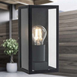 First Choice Lighting Set Of 2 Mansfield Black With Clear Glass Ip44 Outdoor Flush Wall Lights - thumbnail 5