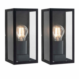 First Choice Lighting Set Of 2 Mansfield Black With Clear Glass Ip44 Outdoor Flush Wall Lights
