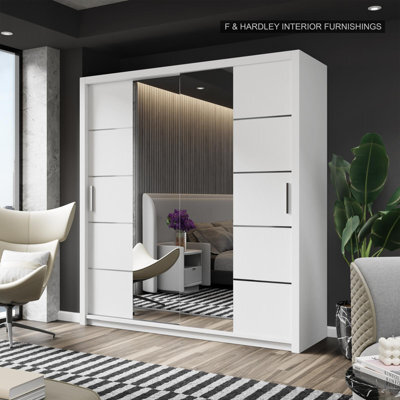 Fhif Dallas 150Cm White Sliding Door Wardrobe Modern Bedroom Storage With Full Length Mirror Shelves And Hanging Rails - image 1