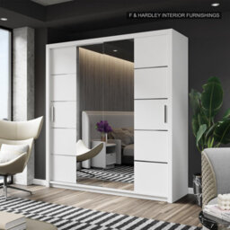 Fhif Dallas 150Cm White Sliding Door Wardrobe Modern Bedroom Storage With Full Length Mirror Shelves And Hanging Rails - thumbnail 1