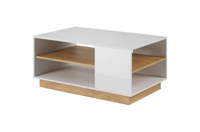 Arte Arco Contemporary Coffee Table 1 Shelf White  & Oak Grandson Effect (H)460mm (W)1000mm (D)600mm - image 1