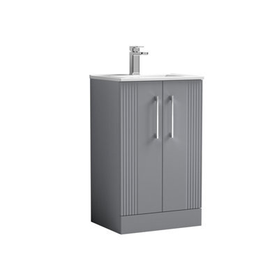 Balterley Belvide Partial Fluted 2 Door Floor Standing Vanity Unit With 1 Tap Hole Minimalist Basin - 500mm - Satin Grey - image 1