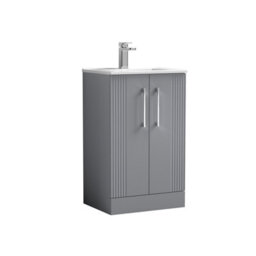 Balterley Belvide Partial Fluted 2 Door Floor Standing Vanity Unit With 1 Tap Hole Minimalist Basin - 500mm - Satin Grey - thumbnail 1